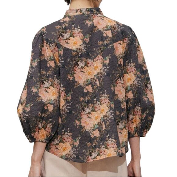 & Other Stories Paris Atelier Cottage Floral Gray & Pink Cotton Blouse Size 8 - Picture 4 of 16